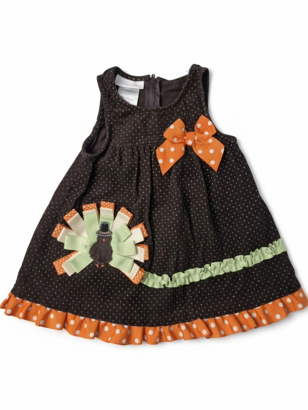 Bonnie Baby Thanksgiving Turkey Corduroy Jumper Dress 18M Brown Polka Dot